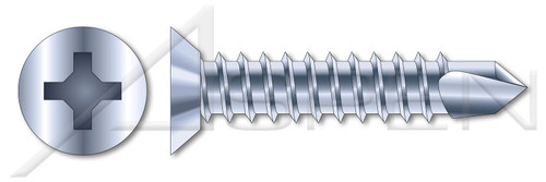 #10 X 3/4" Self-Drilling Screws, Flat Undercut Phillips Drive, Steel, Zinc Plated and Baked