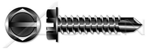 #10 X 1/2" Self-Drilling Screws, Hex Indented Washer, Slotted, Steel, Black Oxide and Oil