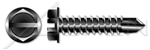#10 X 3/4" Self-Drilling Screws, Hex Indented Washer, Slotted, Steel, Black Oxide and Oil