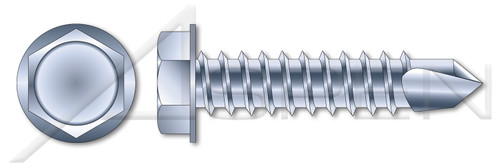 #10 X 2-1/2" Sheet Metal Self Tapping Screws with Drill Point, Indented Hex Washer Head, Steel, Zinc Plated and Baked
