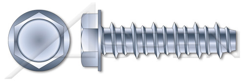 #12 X 1" Self Tapping Sheet Metal Screws with Hi-Lo Threading, Indented Hex Washer Head, Zinc Plated Steel