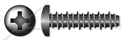 #4 X 3/8" Hi-Lo Self-Tapping Sheet Metal Screws, Pan Phillips Drive, Full Thread, Steel, Black Zinc