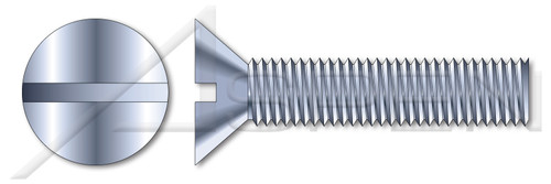 #3-48 X 1" Machine Screws, Flat Slot Drive, 82 Degree Countersink, Full Thread, Steel, Zinc Plated