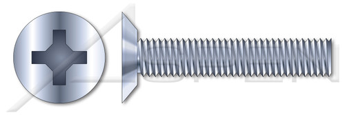 #12-24 X 3/8" Machine Screws, Flat Undercut Phillips Drive, 100 Degree Countersink, Full Thread, Steel, Zinc Plated