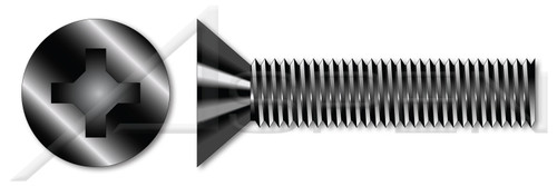 #6-32 X 1" Machine Screws, Flat Phillips Drive, 82 Degree Countersink, Full Thread, Steel, Black Oxide