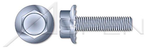 #10-24 X 1" Flange Screws, Hex Washer Head, Locking Serrations, Full Thread, Steel, Zinc Plated