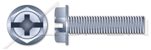 #10-32 X 5/8" Machine Screws, Hex Indented Washer Phillips/Slot Combo Drive, Full Thread, Steel, Zinc Plated