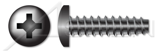 #8-16 X 3/8" Pan Head Trilobe 48-2 Thread Rolling Screws for Plastics with Phillips Drive, Black Zinc Plated Steel