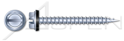 #8-15 X 3/4" Self Piercing Screws, Indented Hex Washer Head with Slotted Drive and Sealing Washer, Zinc Plated Steel