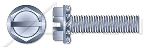 #10-32 X 5/8" SEMS Machine Screws with External Tooth Lock Washer, Hex Slotted Washer, Steel, Zinc Plated and Baked