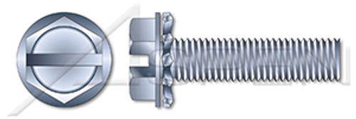 #12-24 X 1/2" SEMS Machine Screws with External Tooth Lock Washer, Hex Slotted Washer, Steel, Zinc Plated and Baked