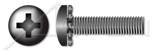 #6-32 X 1/4" SEMS Machine Screws with External Tooth Lock Washer, Pan Head with Phillips Drive, Black Zinc Plated Steel