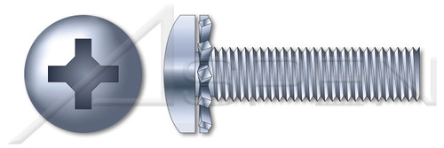 #10-32 X 7/8" SEMS Machine Screws with External Tooth Lock Washer, Pan Head with Phillips Drive, Zinc Plated Steel