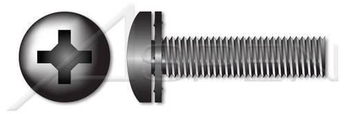 #10-32 X 1/2" SEMS Machine Screws with Internal Tooth Lock Washer, Pan Head with Phillips Drive, Black Zinc Plated Steel