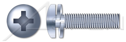 #10-24 X 1/2" SEMS Machine Screws with Split Lock Washer, Pan Head with Phillips Drive, Steel, Zinc Plated and Baked