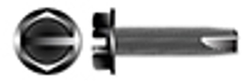 #10-24 X 1" Type 23 Thread Cutting Screws, Indented Hex Washer Head with Slotted Drive, Black Oxide Coated Steel