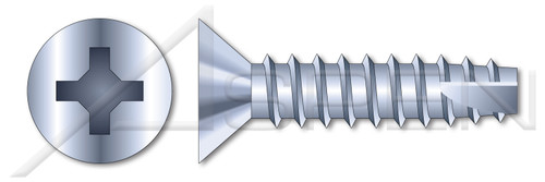 #10 X 1-1/4" Type 25 Thread Cutting Screws, Flat Countersunk Head with Phillips Drive, Steel, Zinc Plated and Baked