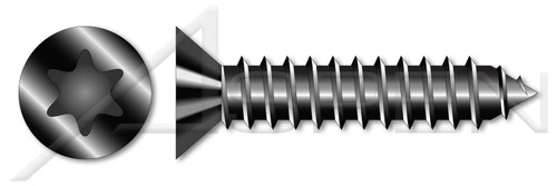 #10 X 1-1/4" Type AB Self Tapping Sheet Metal Screws, Flat Head with 6Lobe Torx(r) Drive, Black Oxide Coated Steel