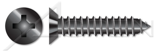 #4 X 1/4" Self-Tapping Sheet Metal Screws, Type "AB", Flat Undercut Phillips Drive, Steel, Black Zinc and Baked