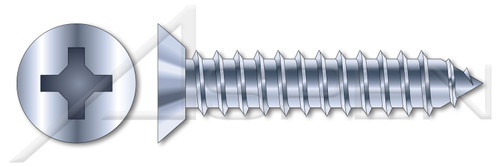 #7 X 1/2" Self-Tapping Sheet Metal Screws, Type "AB", Flat Undercut Phillips Drive, Steel, Zinc Plated and Baked