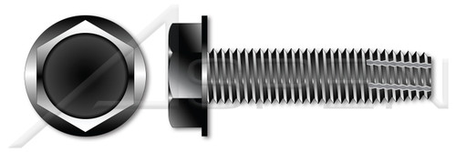 5/16"-18 X 1-1/4" Type F Thread Cutting Screws, Indented Hex Washer Head, Black Oxide Coated Steel