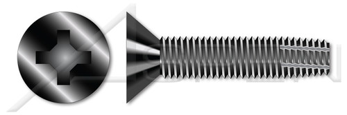 #10-32 X 1-1/4" Type F Thread Cutting Screws, Flat Countersunk Head with Phillips Drive, Black Oxide Coated Steel