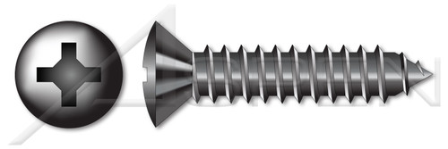#6 X 1/2" Self-Tapping Sheet Metal Screws, Type "AB", Oval Phillips Drive, Steel, Black Zinc and Baked