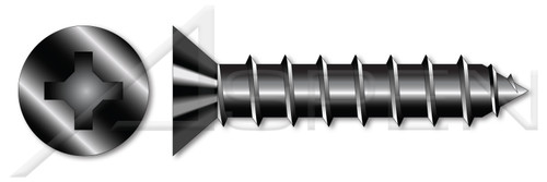 #8 X 1/2" Self-Tapping Sheet Metal Screws, Type "A", Flat Phillips Drive, Steel, Black Oxide
