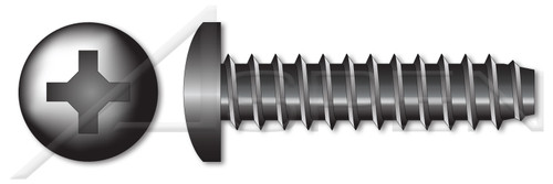 #4 X 1/2" Self-Tapping Sheet Metal Screws, Type "B", Pan Phillips Drive, Steel, Black Zinc
