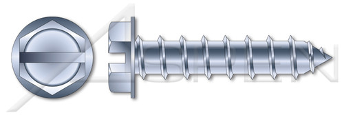 #14 X 2-1/4" Self-Tapping Sheet Metal Screws, Type "A", Hex Indented Washer, Slotted, Steel, Zinc Plated