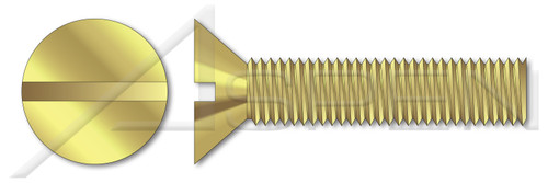 #10-24 X 2" Machine Screws, Flat Slot Drive, 82 Degree Countersink, Full Thread, Brass