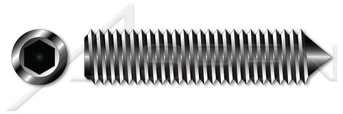 #10-24 X 1/4" Cone Point Socket Set Screws, Hex Drive, UNC Coarse Threading, Alloy Steel, Made in U.S.A.
