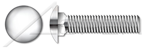 #10-24 X 2" Carriage Bolts, Round Head, Square Neck, Full Thread, AISI 304 Stainless Steel (18-8)