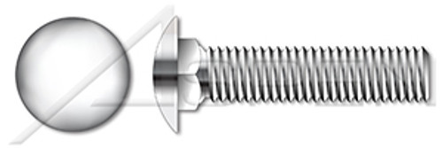 #10-24 X 5/8" Carriage Bolts, Round Head, Square Neck, Full Thread, AISI 304 Stainless Steel (18-8)