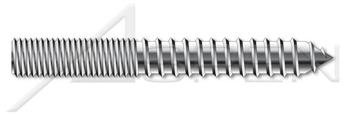 1/4"-20 X 3" Hanger Bolts, Full Thread, AISI 304 Stainless Steel (18-8)