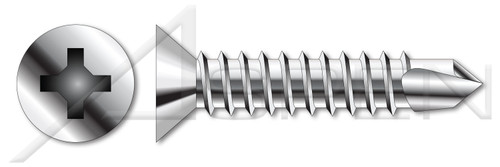 #10 X 1-1/2" Self-Drilling Screws, Flat Phillips Drive, AISI 304 Stainless Steel (18-8)