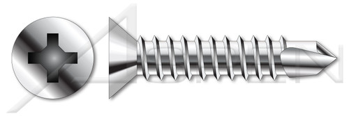 #10 X 2-1/2" Self-Drilling Screws, Flat Phillips Drive, AISI 410 Stainless Steel