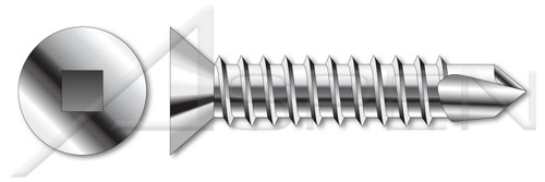 #10 X 2" Self-Drilling Screws, Flat Square Drive, AISI 410 Stainless Steel