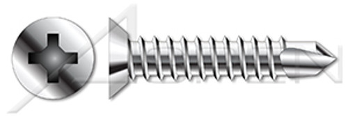 #10 X 1/2" Self-Drilling Screws, Flat Undercut Phillips Drive, AISI 410 Stainless Steel