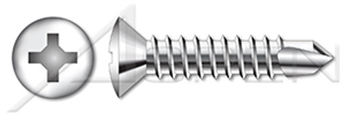 #10 X 1" Self-Drilling Screws, Oval Phillips Drive, AISI 304 Stainless Steel (18-8)