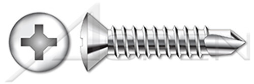 #8 X 1-1/2" Self-Drilling Screws, Oval Phillips Drive, AISI 304 Stainless Steel (18-8)