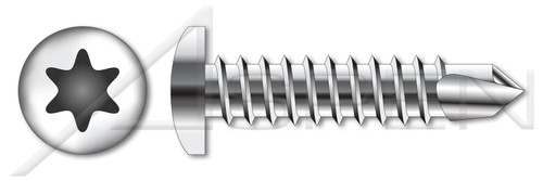 #10 X 3/4" Self Tapping Sheet Metal Screws with Drill Point, Pan Head with 6Lobe Torx(r) Drive, Stainless Steel 18-8