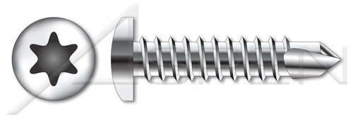 #10 X 3/4" Self Tapping Sheet Metal Screws with Drill Point, Pan Head with 6Lobe Torx(r) Drive, Stainless Steel