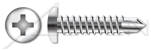 #10 X 1-1/4" Self-Drilling Screws, Pan Phillips Drive, AISI 304 Stainless Steel (18-8)