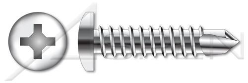 #10 X 2-1/2" Self-Drilling Screws, Pan Phillips Drive, AISI 304 Stainless Steel (18-8)