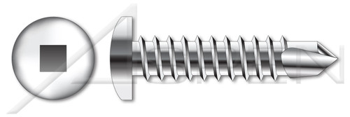 #10 X 1" Self-Drilling Screws, Pan Square Drive, AISI 304 Stainless Steel (18-8)