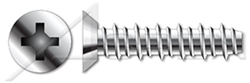 #6 X 3/8" Hi-Lo Self-Tapping Sheet Metal Screws, Flat Undercut Phillips Drive, Full Thread, AISI 410 Stainless Steel