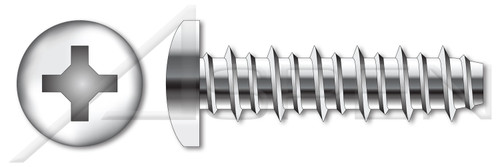 #10 X 3/4" Hi-Lo Self-Tapping Sheet Metal Screws, Pan Phillips Drive, Full Thread, AISI 304 Stainless Steel (18-8)