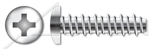 #2 X 1/2" Hi-Lo Self-Tapping Sheet Metal Screws, Pan Phillips Drive, Full Thread, AISI 304 Stainless Steel (18-8)