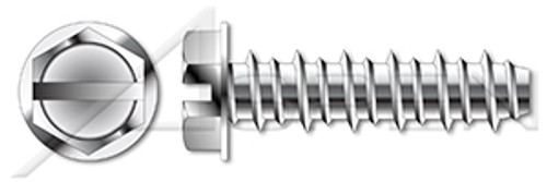 #14 X 1" Hi-Lo Self-Tapping Sheet Metal Screws, Hex Indented Washer, Slotted, Full Thread, AISI 304 Stainless Steel (18-8)